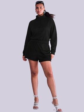 NWOT VSX Featherweight Ribbed Knit Half-Zip & Short Set Black Medium